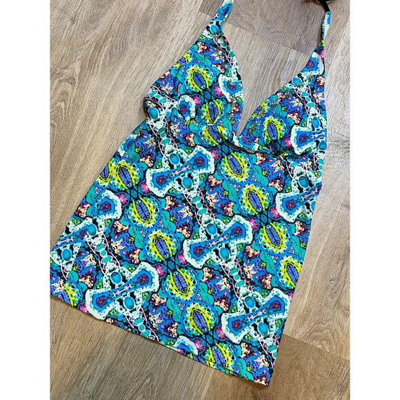 Y2K MUDD Colorful‎ Halter Tankini Top With Tribal Print Small - Picture 2 of 6